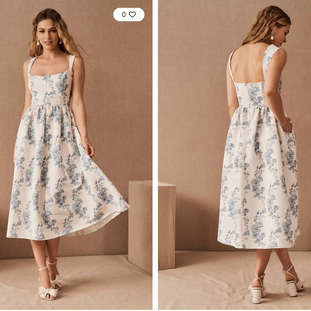 NWT Anthropologie BLHDN Sachin & Babi Blue and White Floral Midi Dress sz10